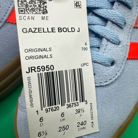 size 6.5 Adidas Gazelle Bold J Womens Light Blue/Orange Platform Y2K Sneakers - Picture 9 of 11